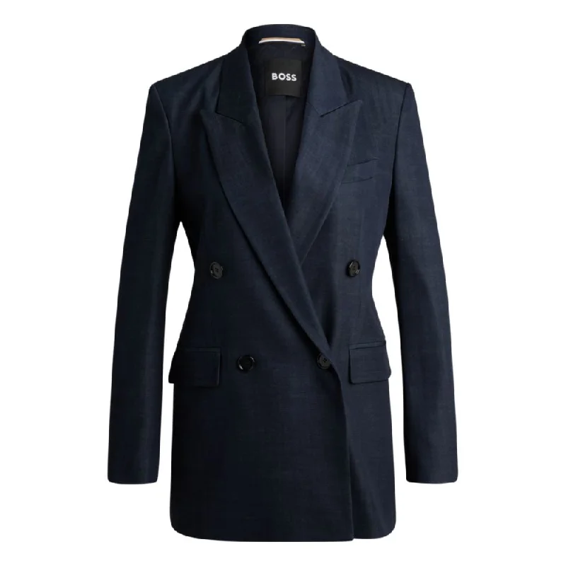 Regular-fit long-length jacket in denim-effect twill