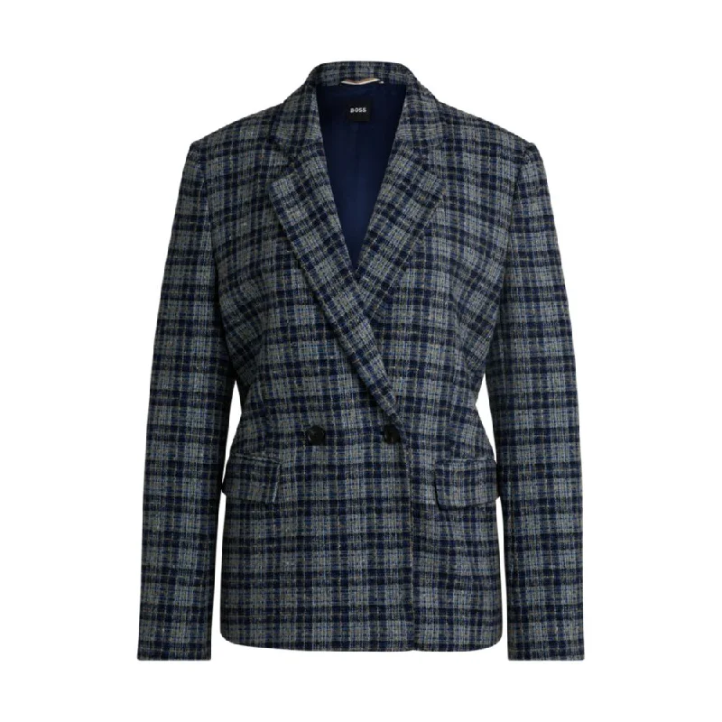 Relaxed-fit double-breasted jacket in checked tweed