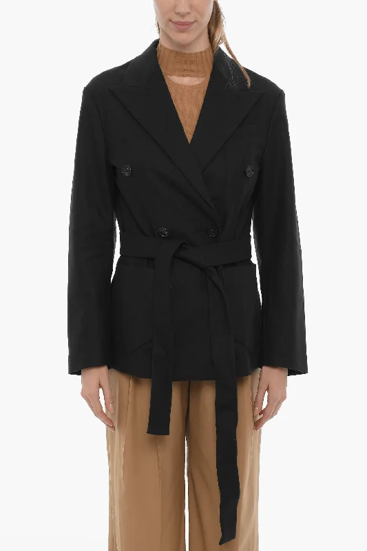 Setchu Solid Color Double-Breasted Blazer with Side Slits