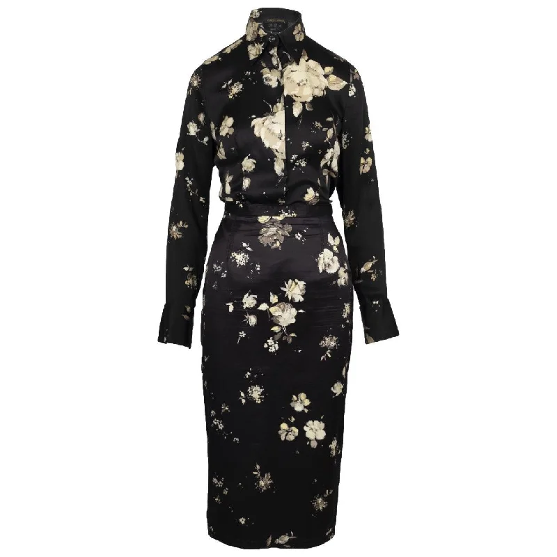 Vivienne Westwood Black Flower Printed Skirt And Top Suit