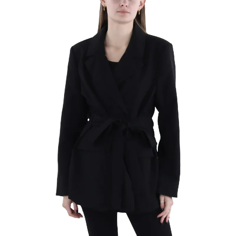 Womens Belted Business Open-Front Blazer