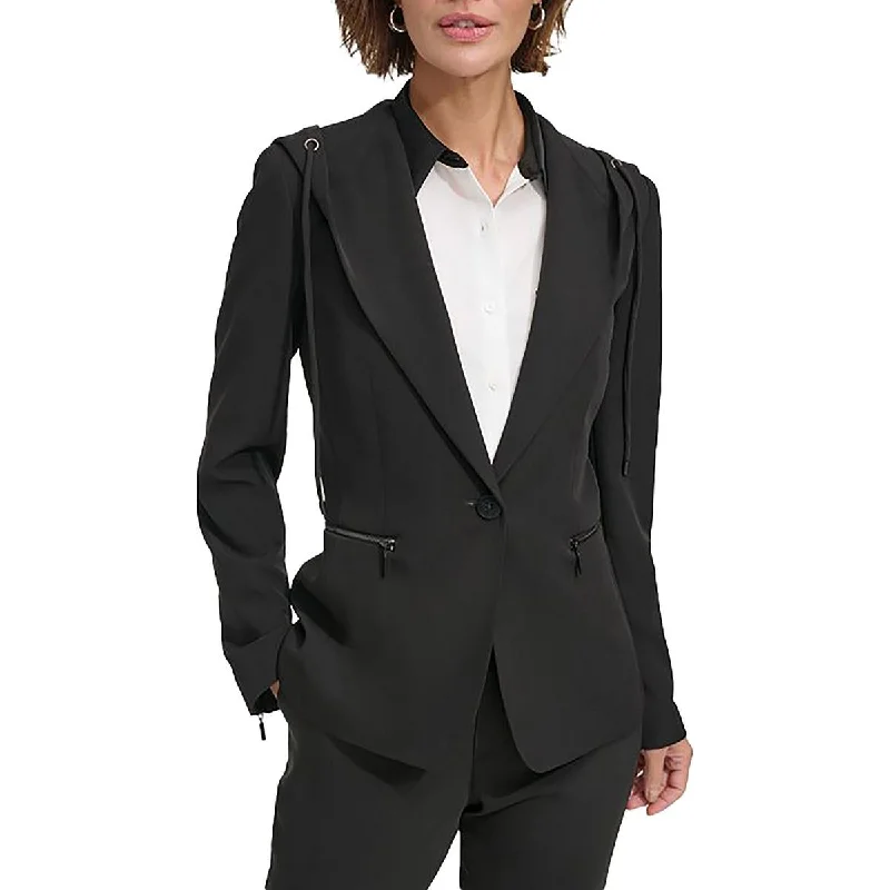 Womens Hooded Office One-Button Blazer