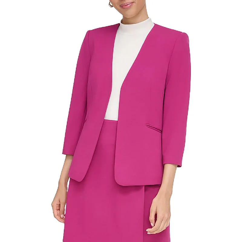 Womens Knit 3/4 Sleeves Open-Front Blazer