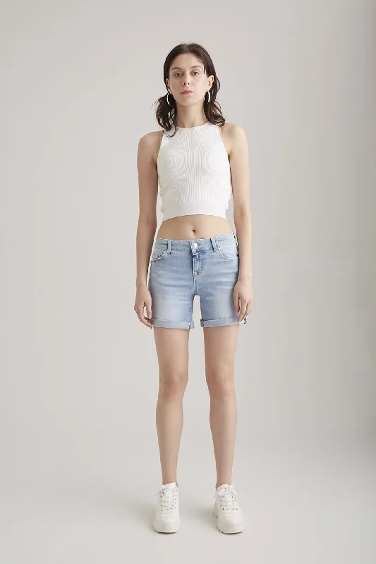 Emma Mid Waist 5 Pocket Denim Shorts Light Blue