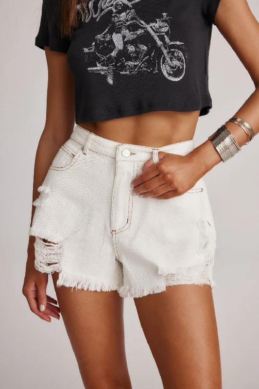 Nirvana White Denim Distressed Shorts