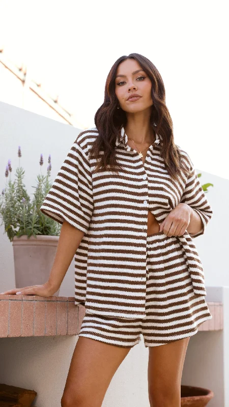 Romi Shirt and Shorts Set - Brown Stripe