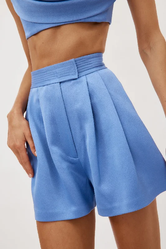 Satin Crepe Pleat Periwinkle Short