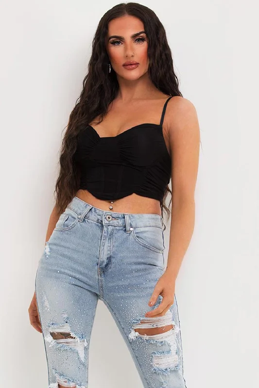 Black Corset Detail Crop Top