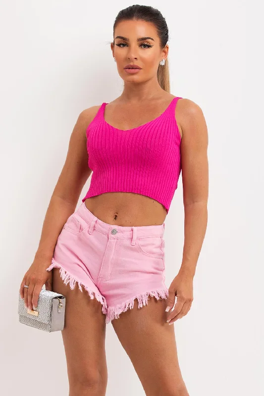 Knitted Crop Top Hot Pink