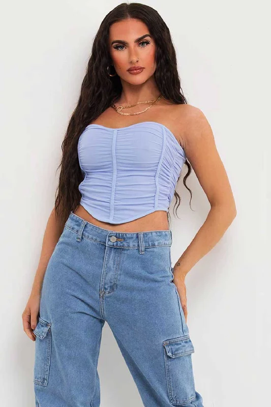 Mesh Corset Crop Top Sky Blue