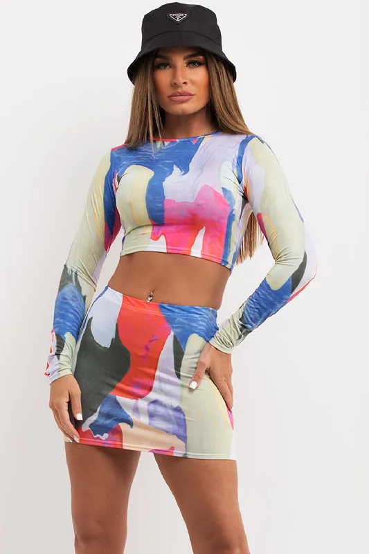 Mini Skirt And Crop Top Co Ord Abstract Print