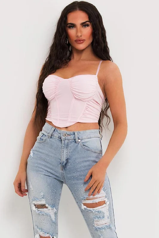 Pink Corset Detail Crop Top