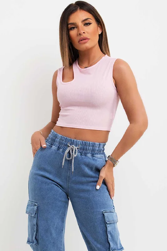 Pink Cut Out Crop Top