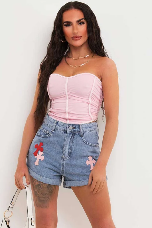 Pink Mesh Corset Crop Top