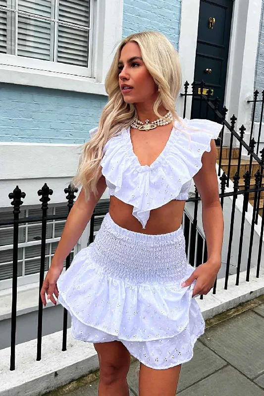 Rara Skirt And Frilly Crop Top Co Ord In Broderie Anglaise