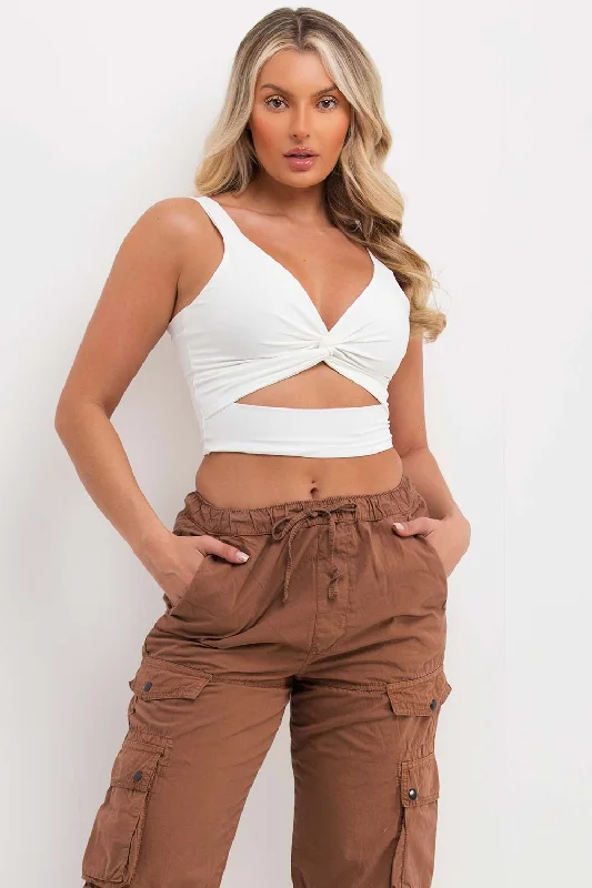 Slinky Twist Front Crop Top White