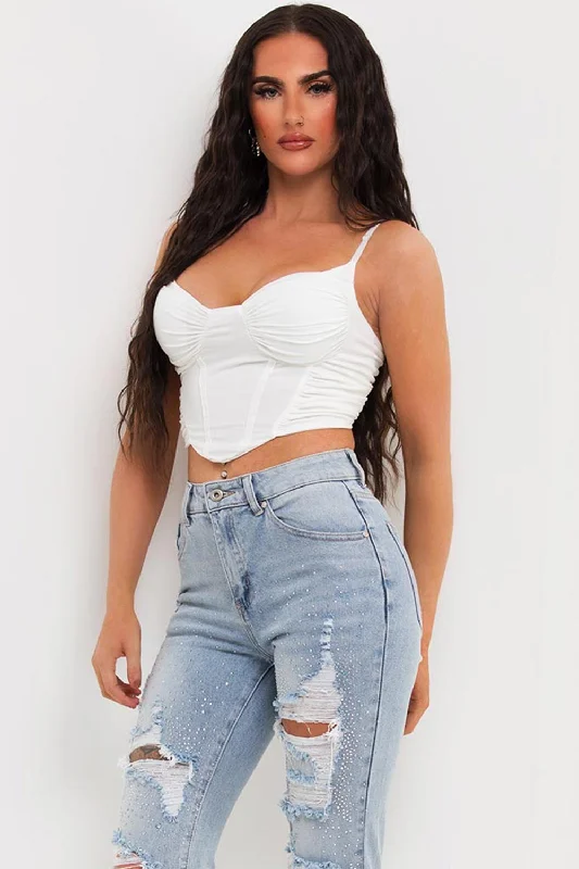 White Corset Detail Crop Top