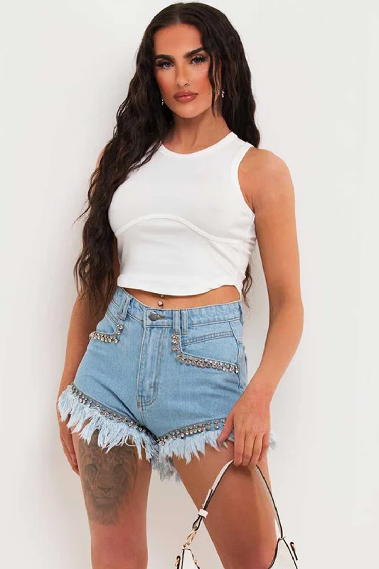 White Ribbed Cupped Crop Top