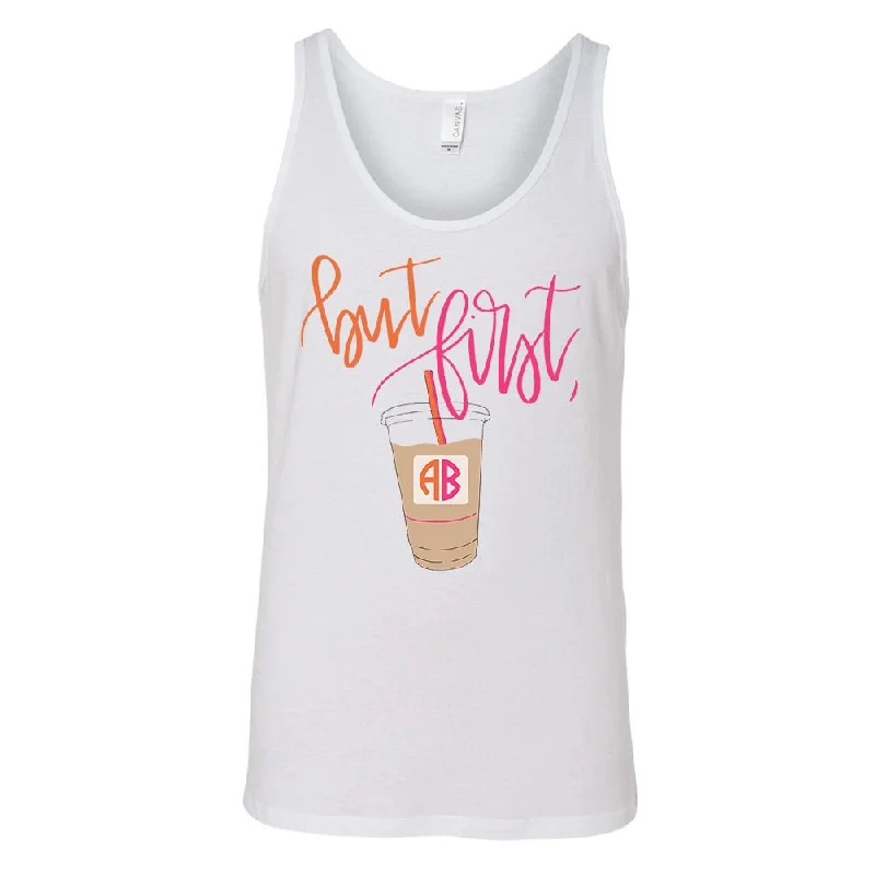 Monogrammed 'But First, Iced Coffee' Premium Tank Top